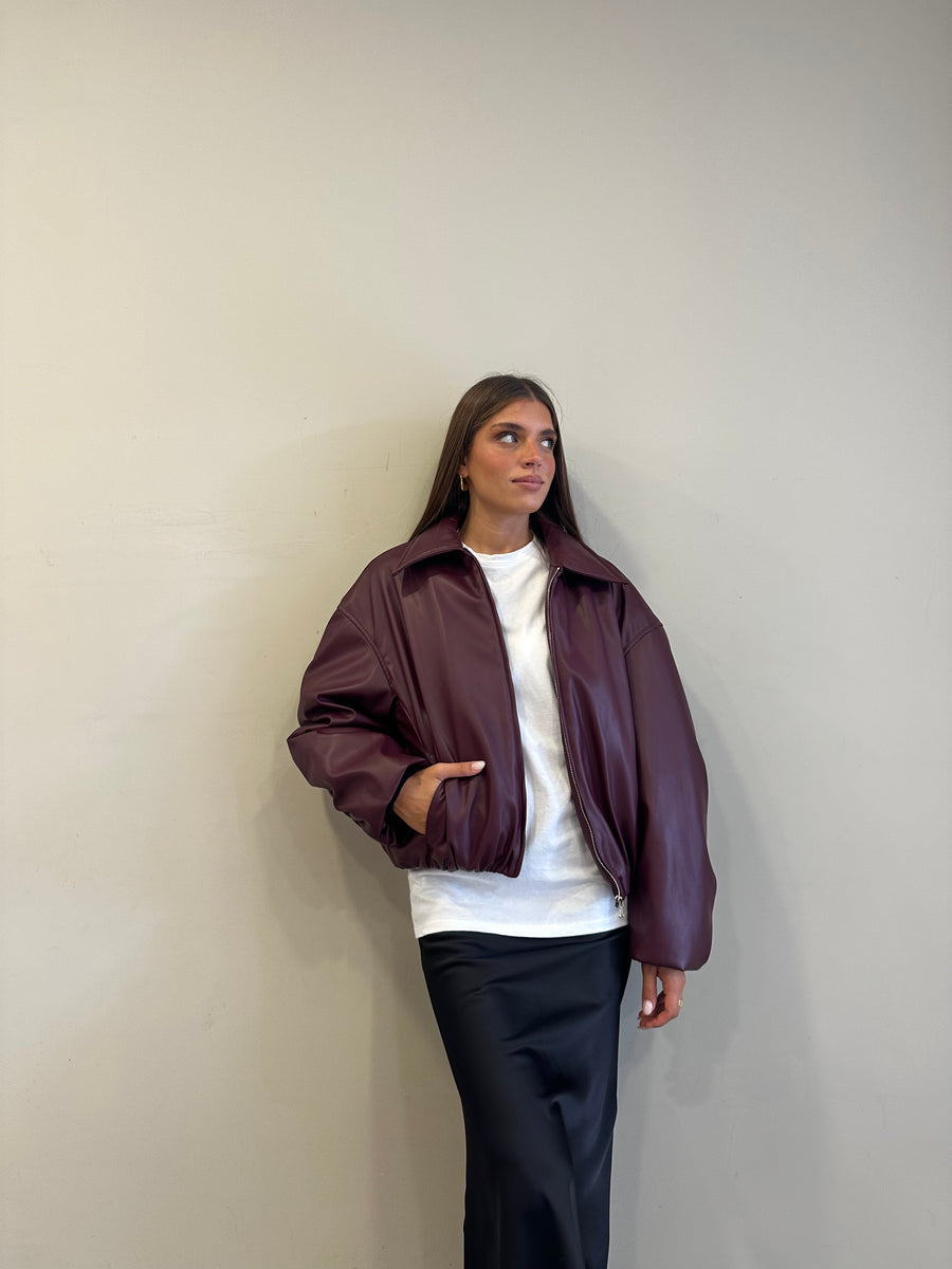 LMN Bomber imbottito eco-pelle bordeaux