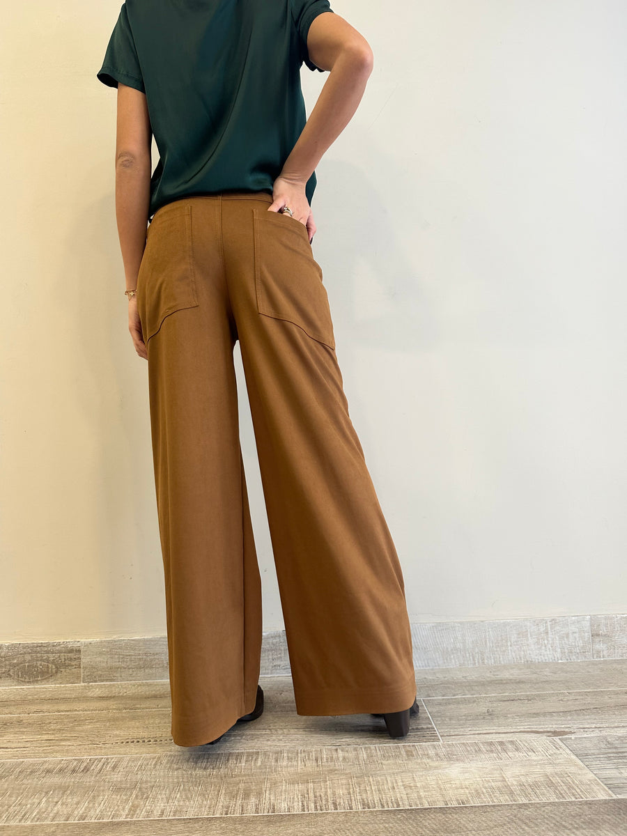 MOTEL Pantalone palazzo eco daino tabacco