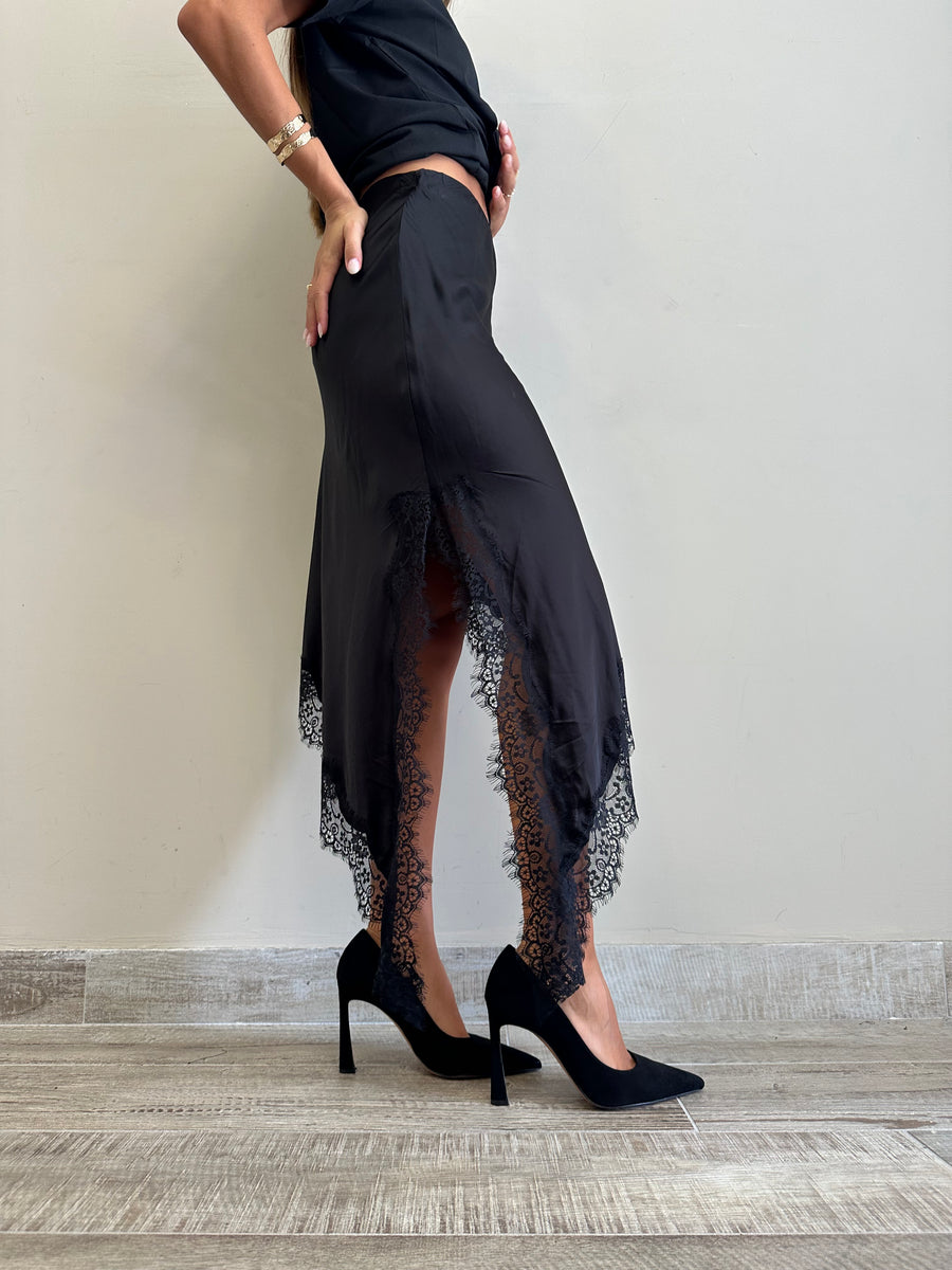 LMN gonna asimmetrica satin+pizzo nero