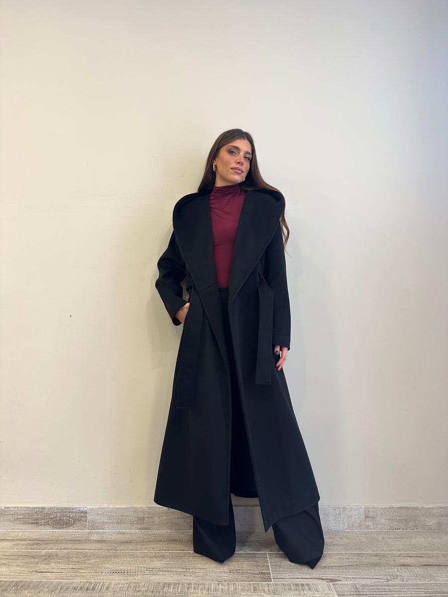 DIXIE Cappotto cappuccio cinta nero