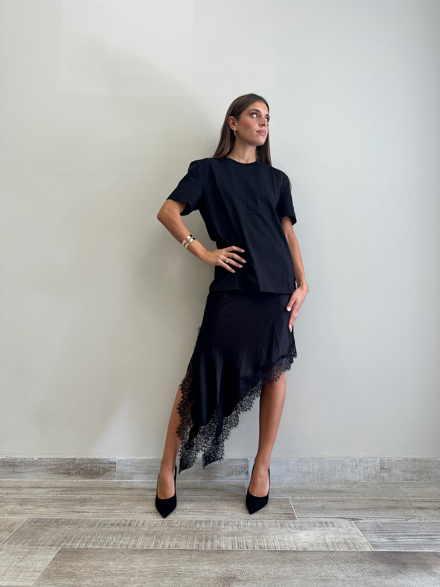 LMN gonna asimmetrica satin+pizzo nero