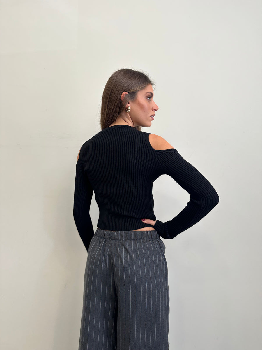 GIPSY INSIDE Maglia cut spalle nero