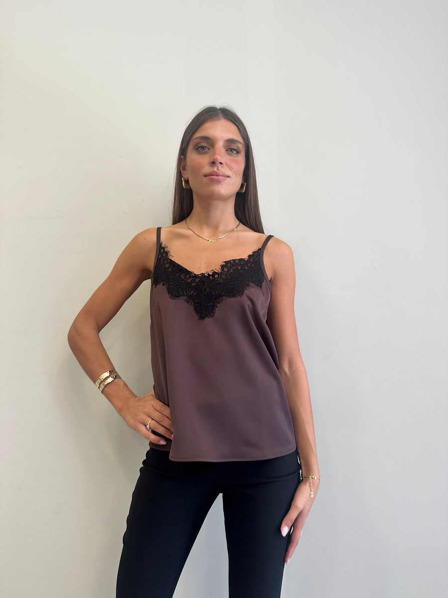 MOTEL top satin moro+ pizzo