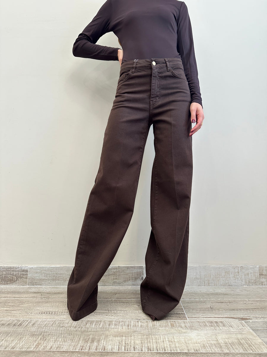 MOTEL Pantalone palazzo denim moro