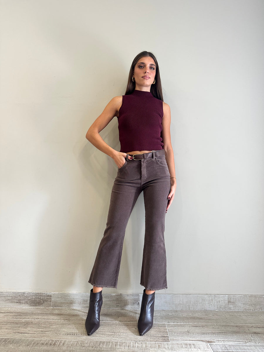 MOTEL Pantalone flare costine velluto cacao