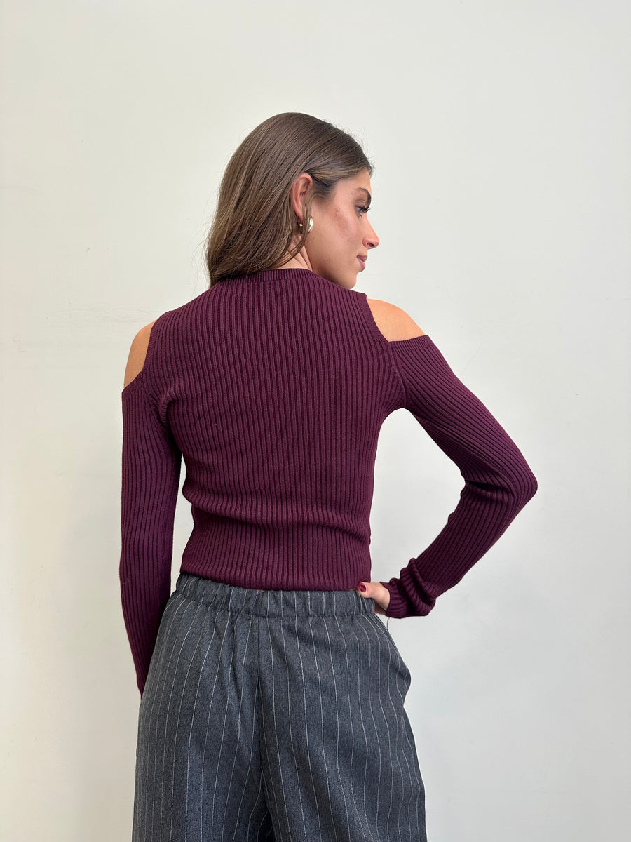 GIPSY INSIDE Maglia bordeaux cut spalle