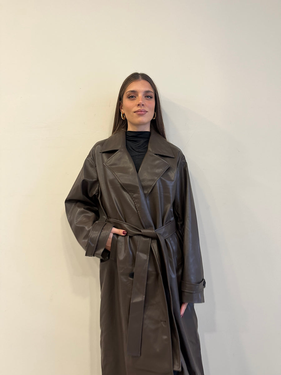 GLAMOROUS Trench ecopelle caffè