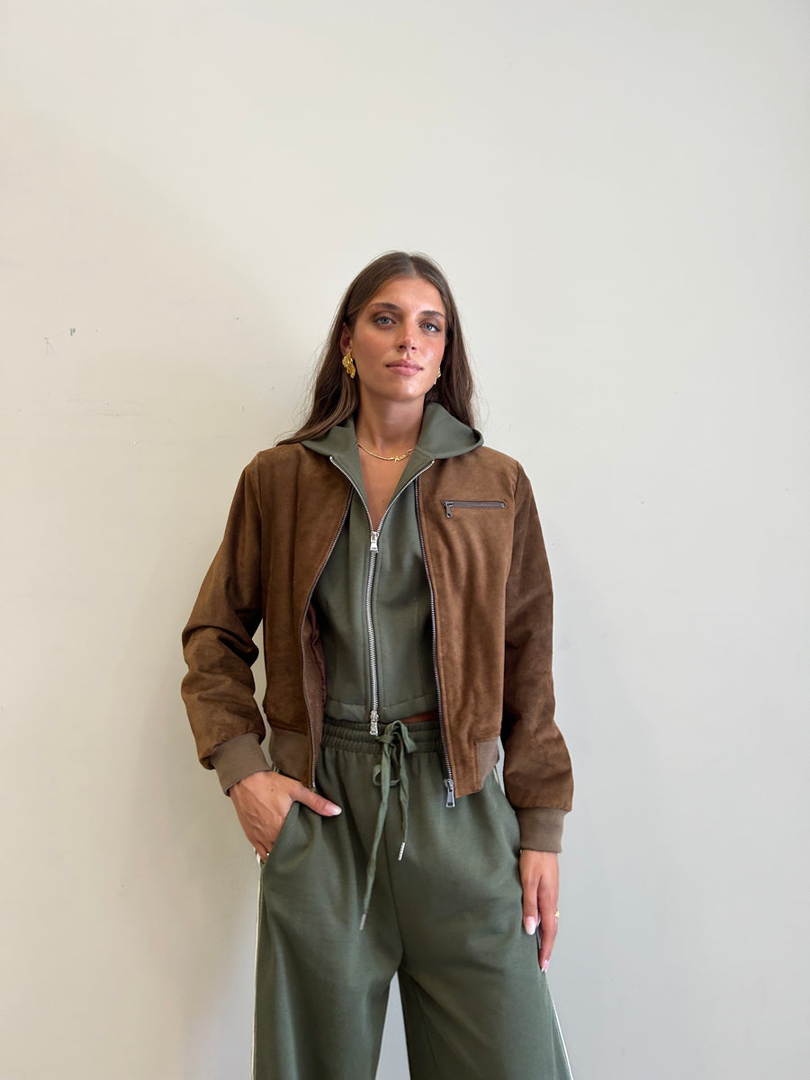 DIXIE Bomber pelle scamosciata cuoio