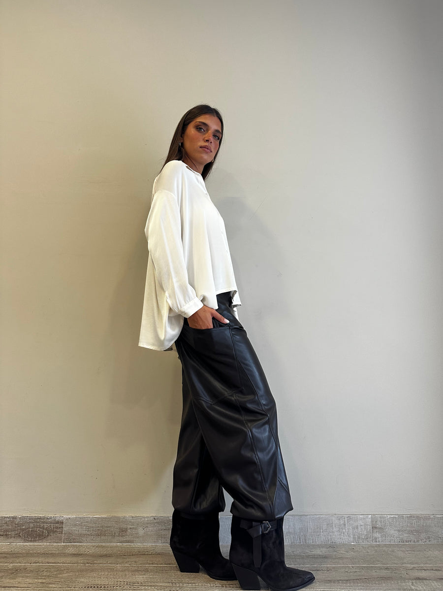LMN Pantalone barrel ecopelle moro
