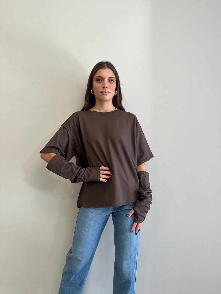 GIPSY INSIDE T-shirt over+ manicotti cioccolato