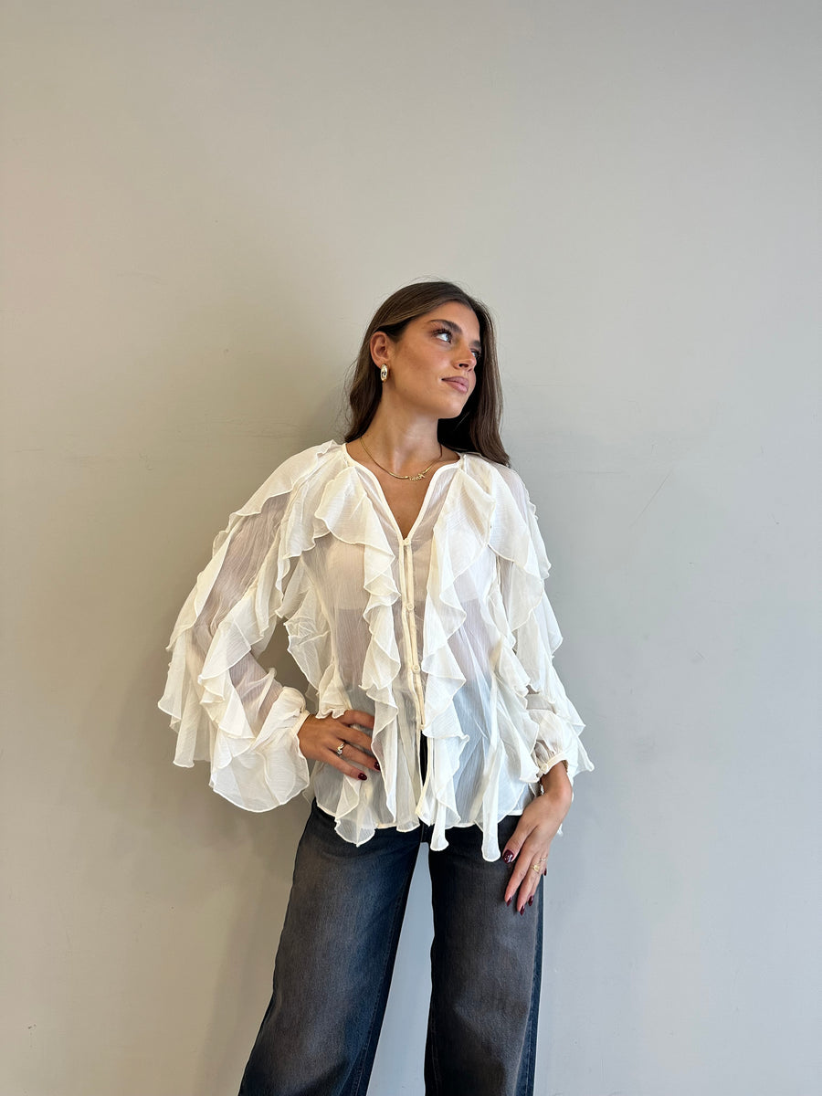 GLAMOROUS Camicia rouches panna