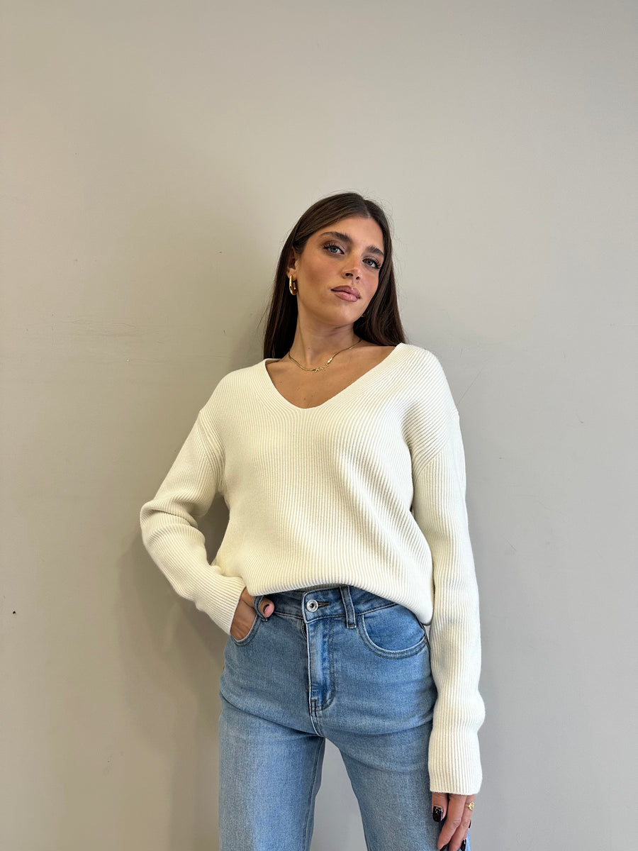 DIXIE Maglia scollo V panna