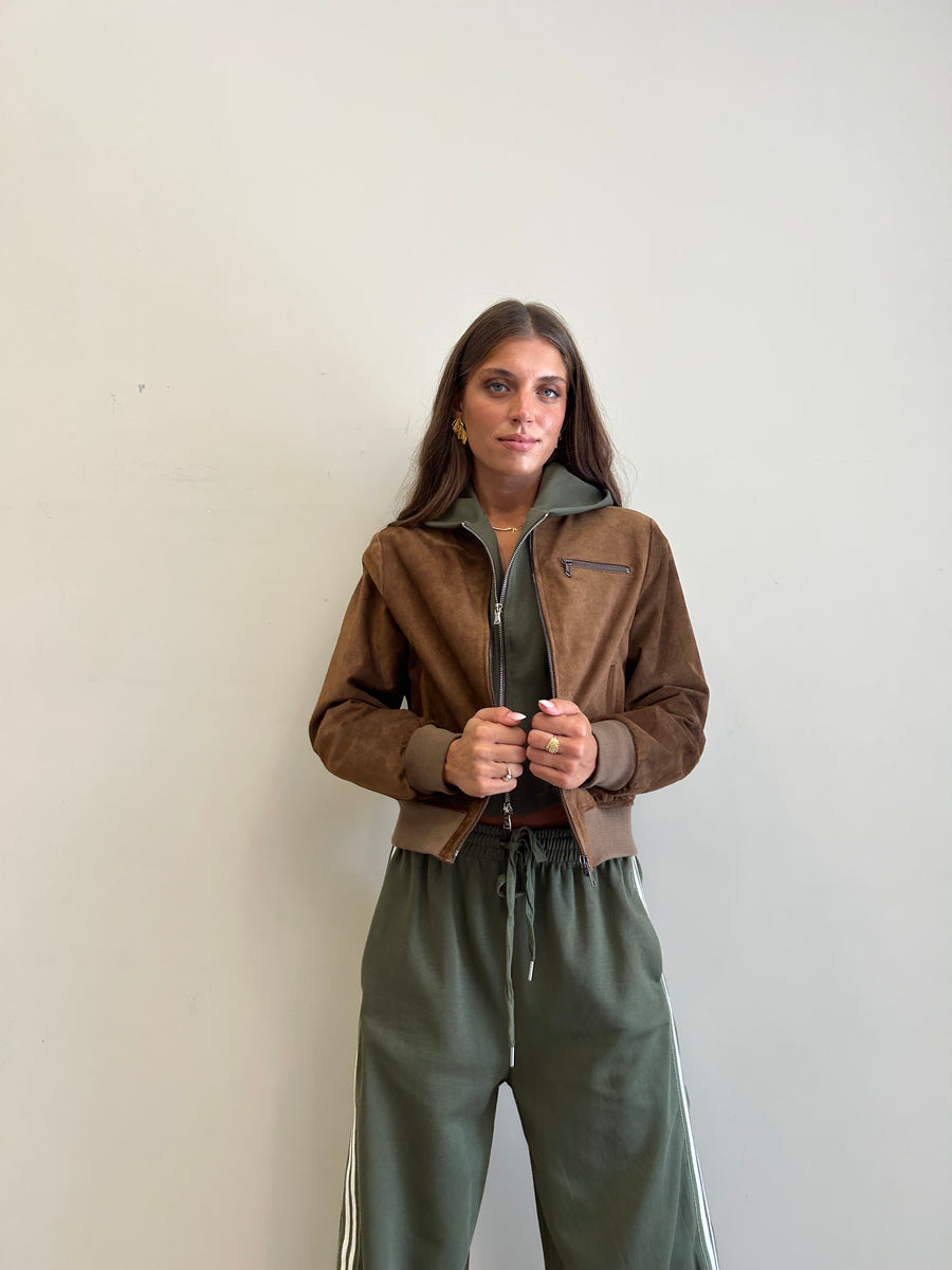 DIXIE Bomber pelle scamosciata cuoio