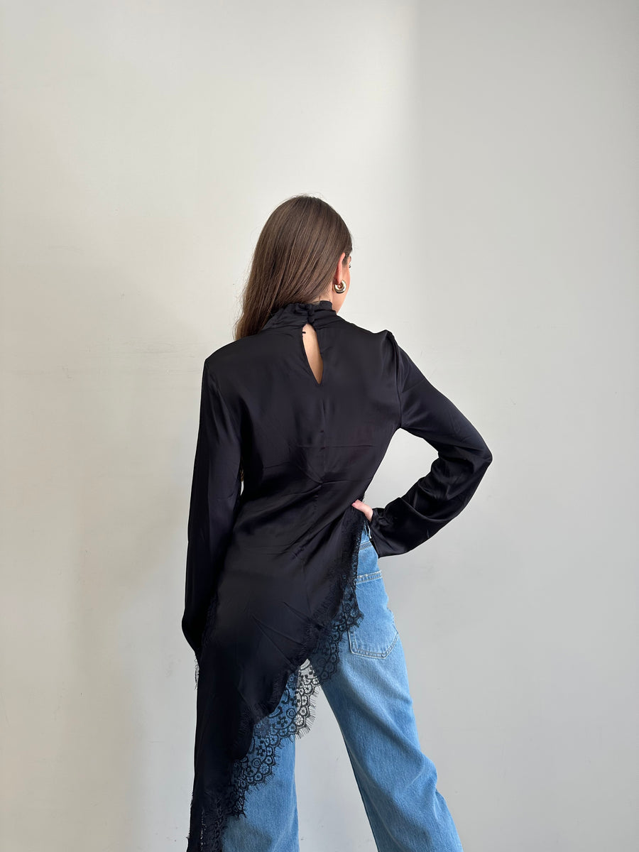 LMN  Asimmetrica jersey + pizzo nero