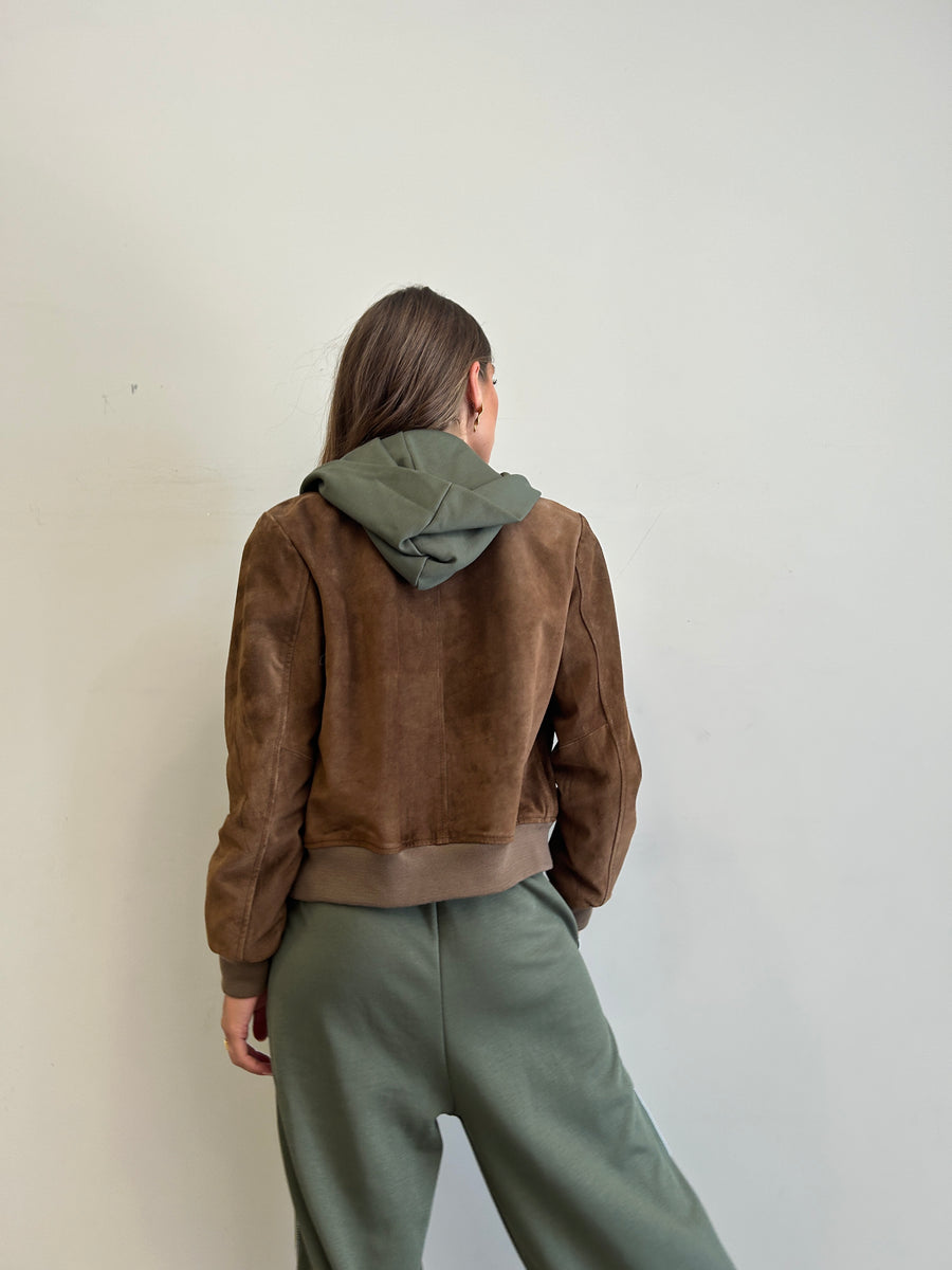 DIXIE Bomber pelle scamosciata cuoio