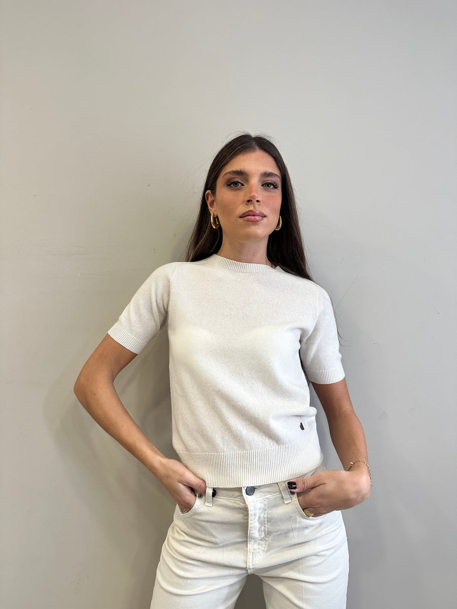 DIXIE Maglia manica corta lana panna