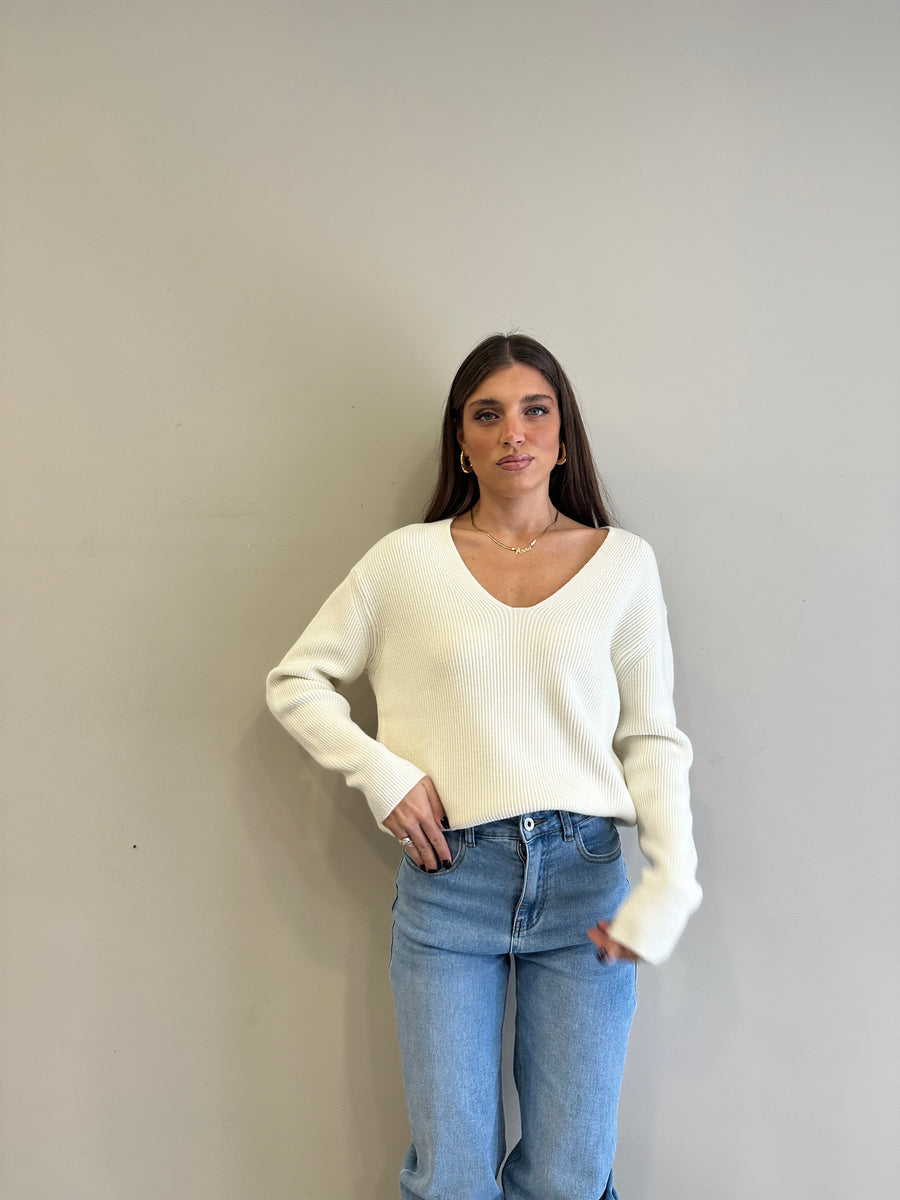 DIXIE Maglia scollo V panna