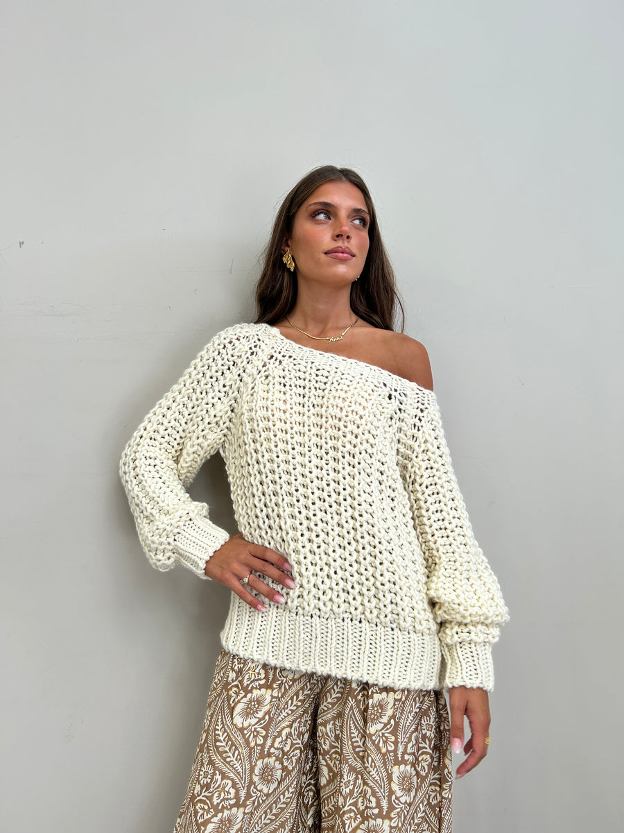 LE STREGHE Maglia coste panna