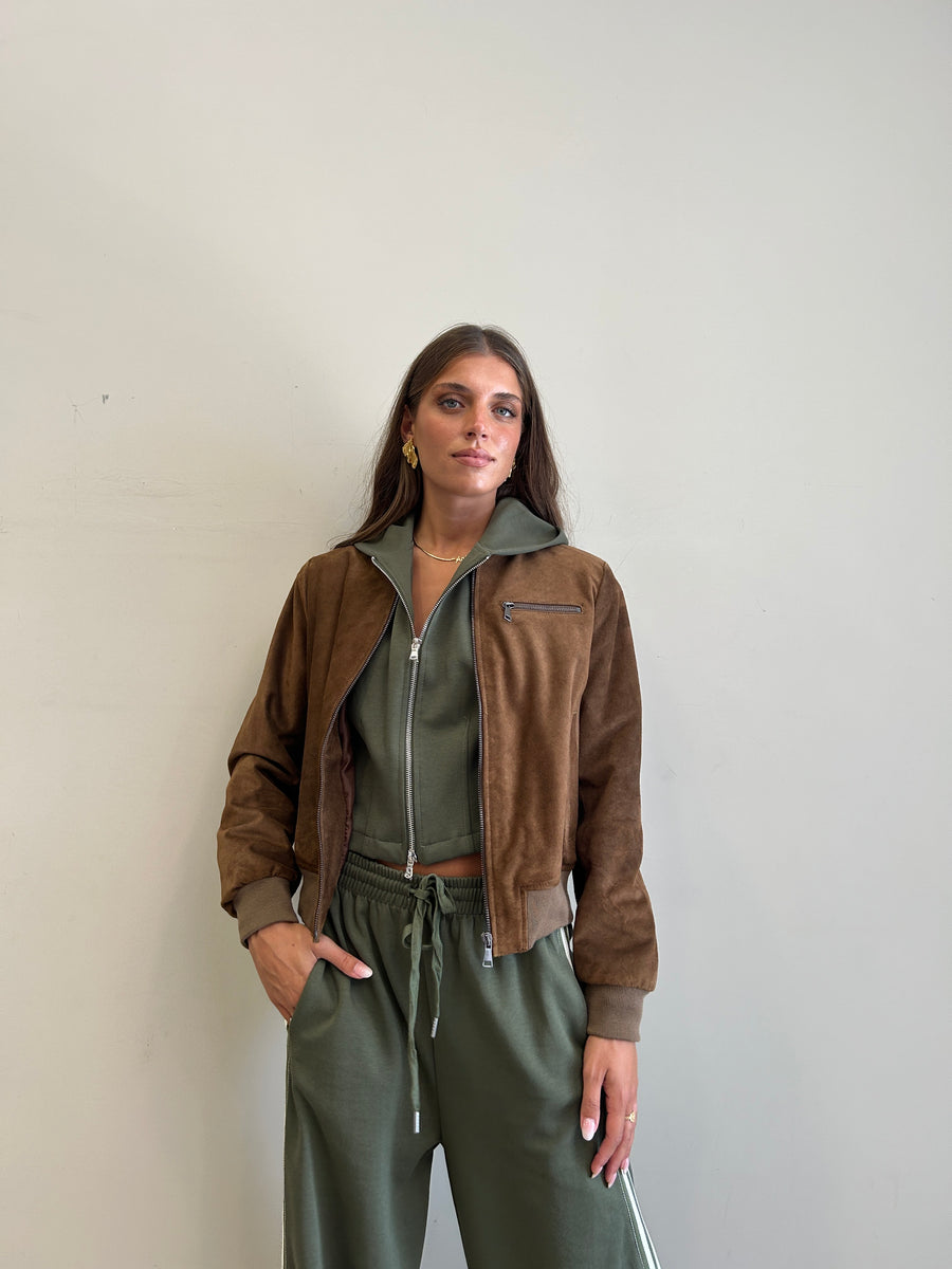 DIXIE Bomber pelle scamosciata cuoio