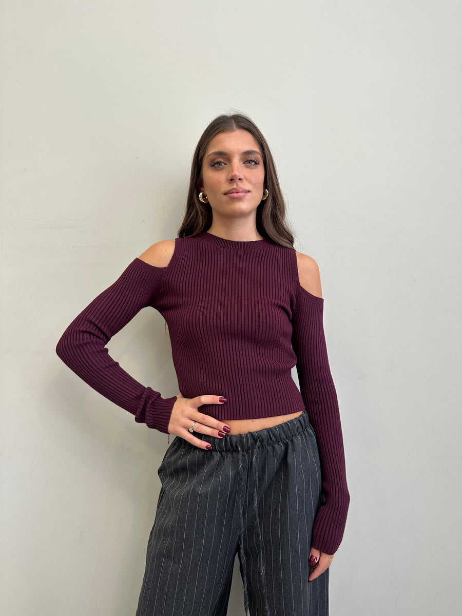 GIPSY INSIDE Maglia bordeaux cut spalle