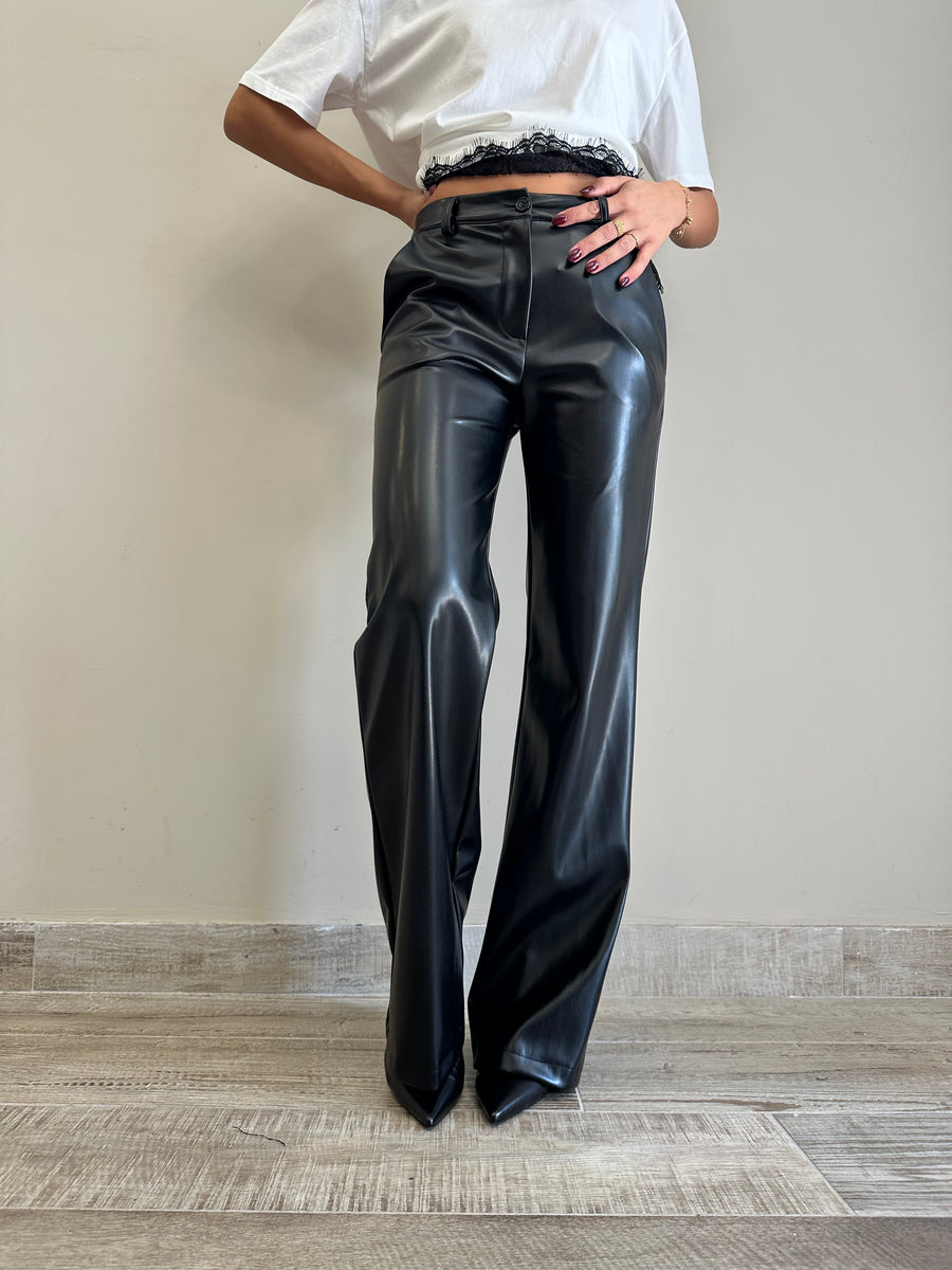 MOTEL Pantalone ecopelle nero