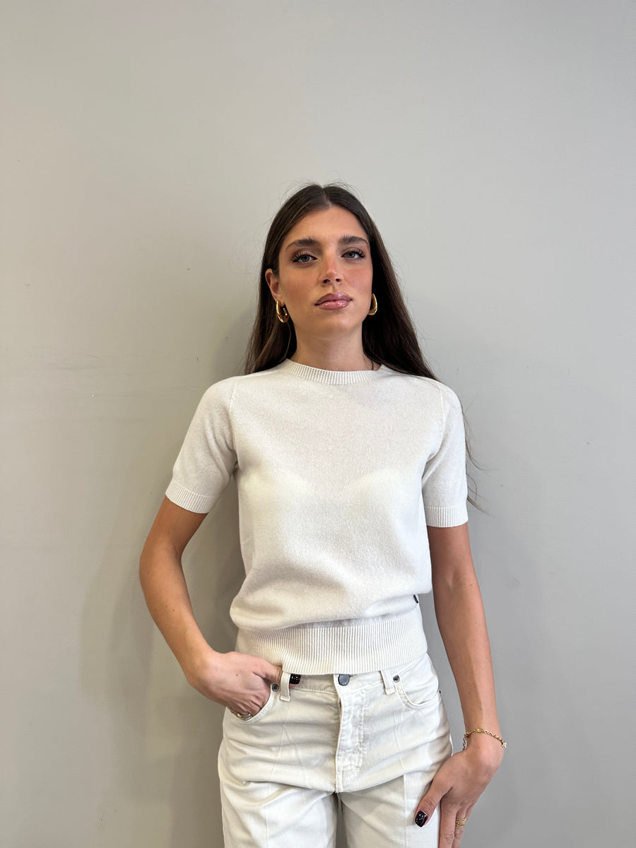 DIXIE Maglia manica corta lana panna