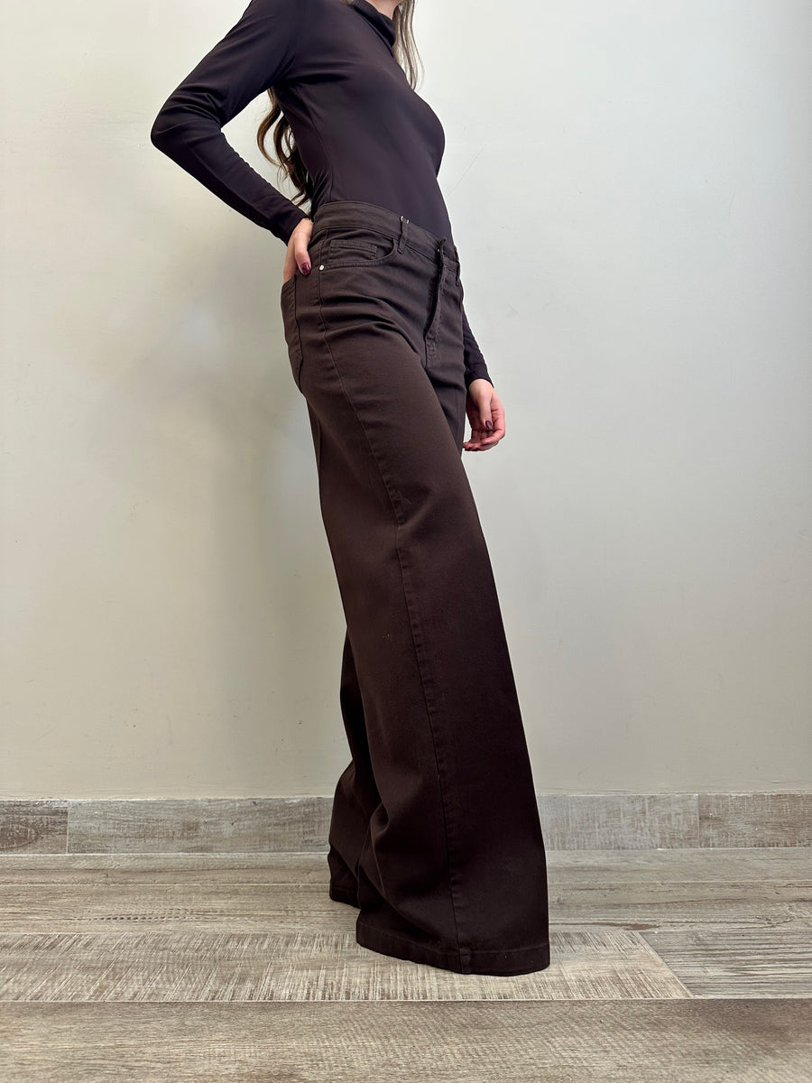 MOTEL Pantalone palazzo denim moro