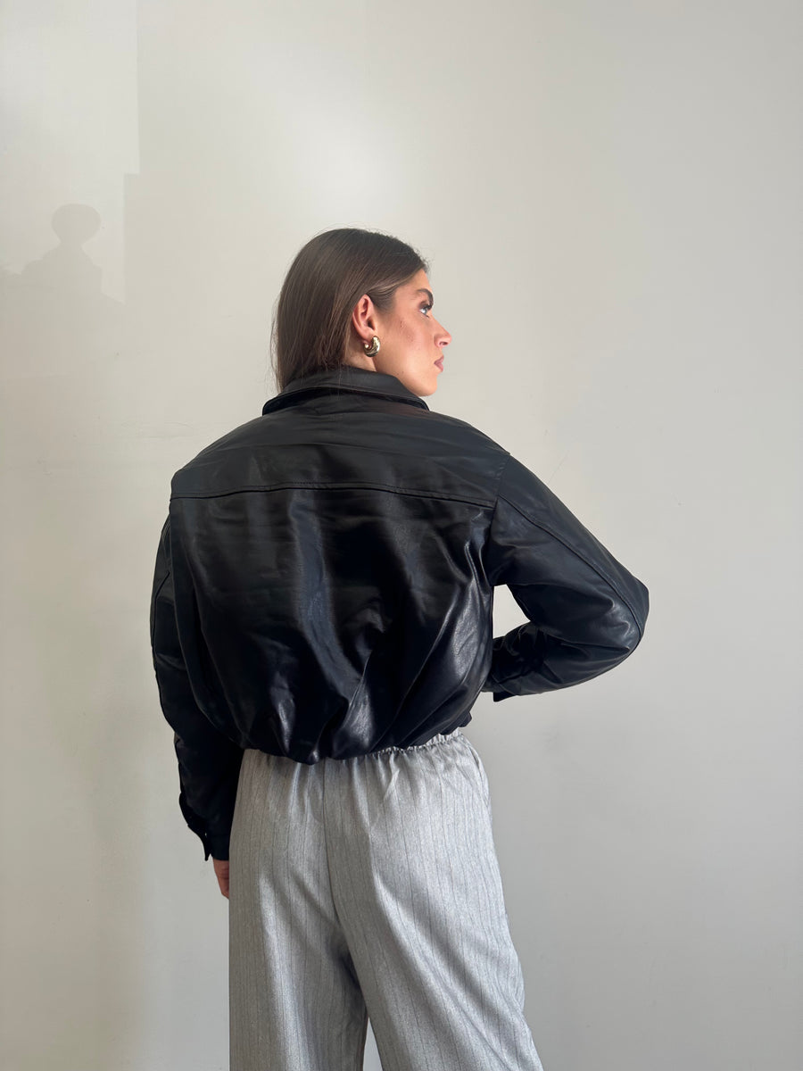 GLAMOROUS Bomber crop ecopelle imbottito nero