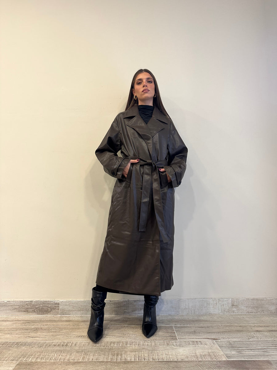 GLAMOROUS Trench ecopelle caffè