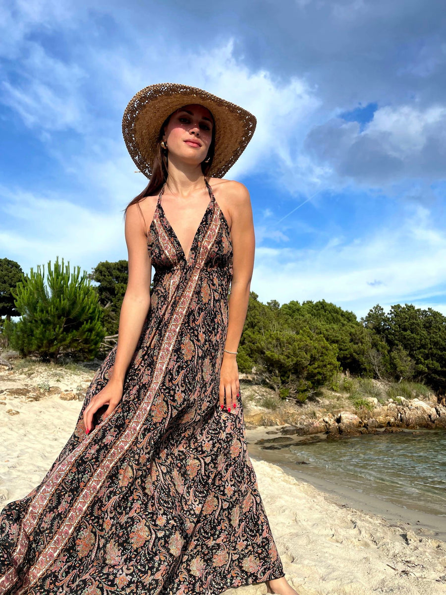 FREELOVE Abito Lungo BEACH LONG Seta Diamond Black