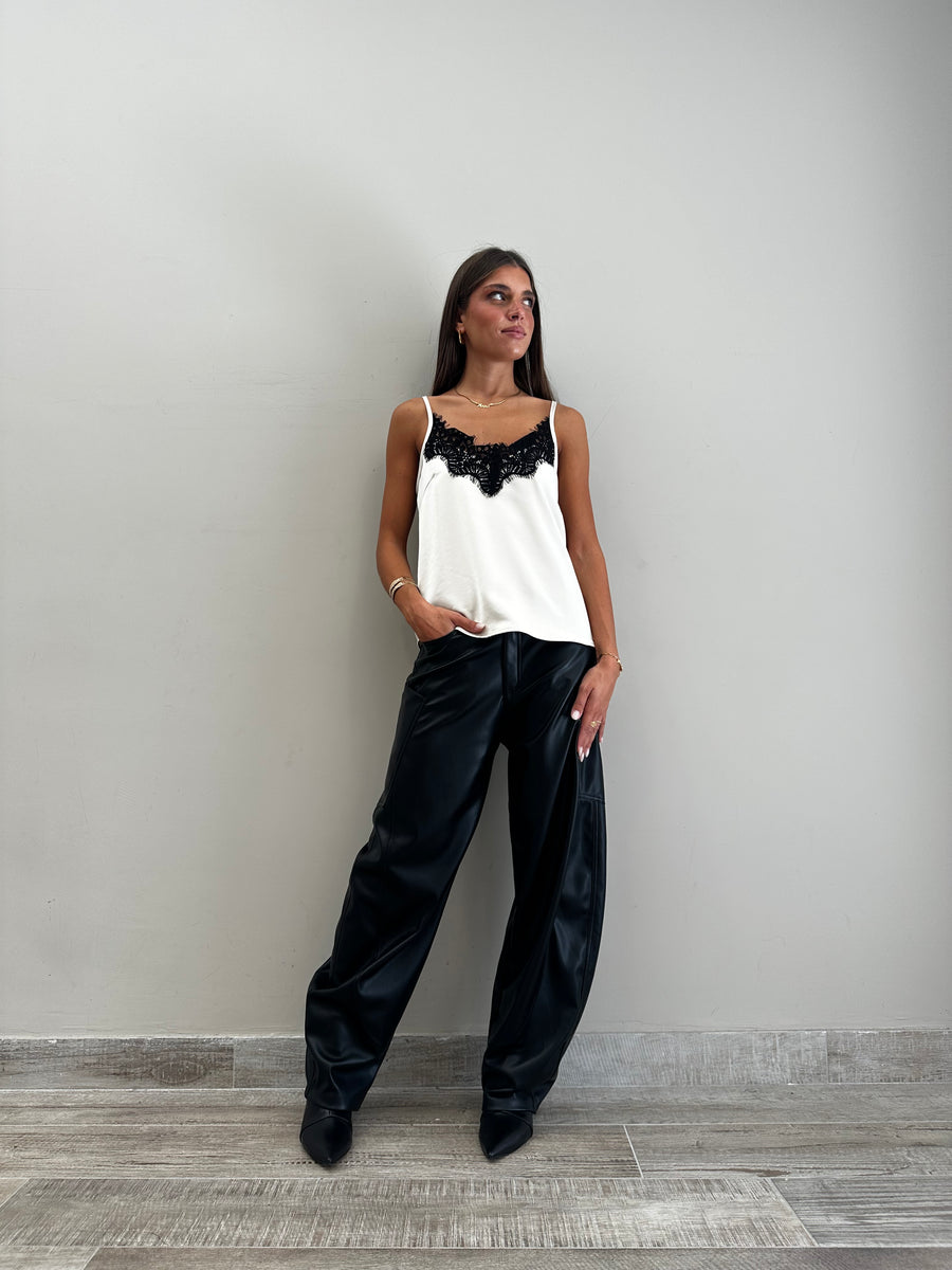 MOTEL Top satin avorio +pizzo