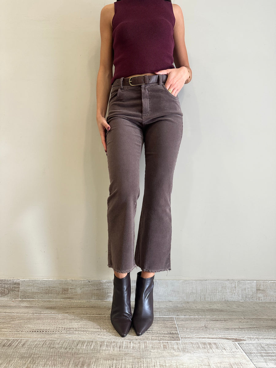 MOTEL Pantalone flare costine velluto cacao