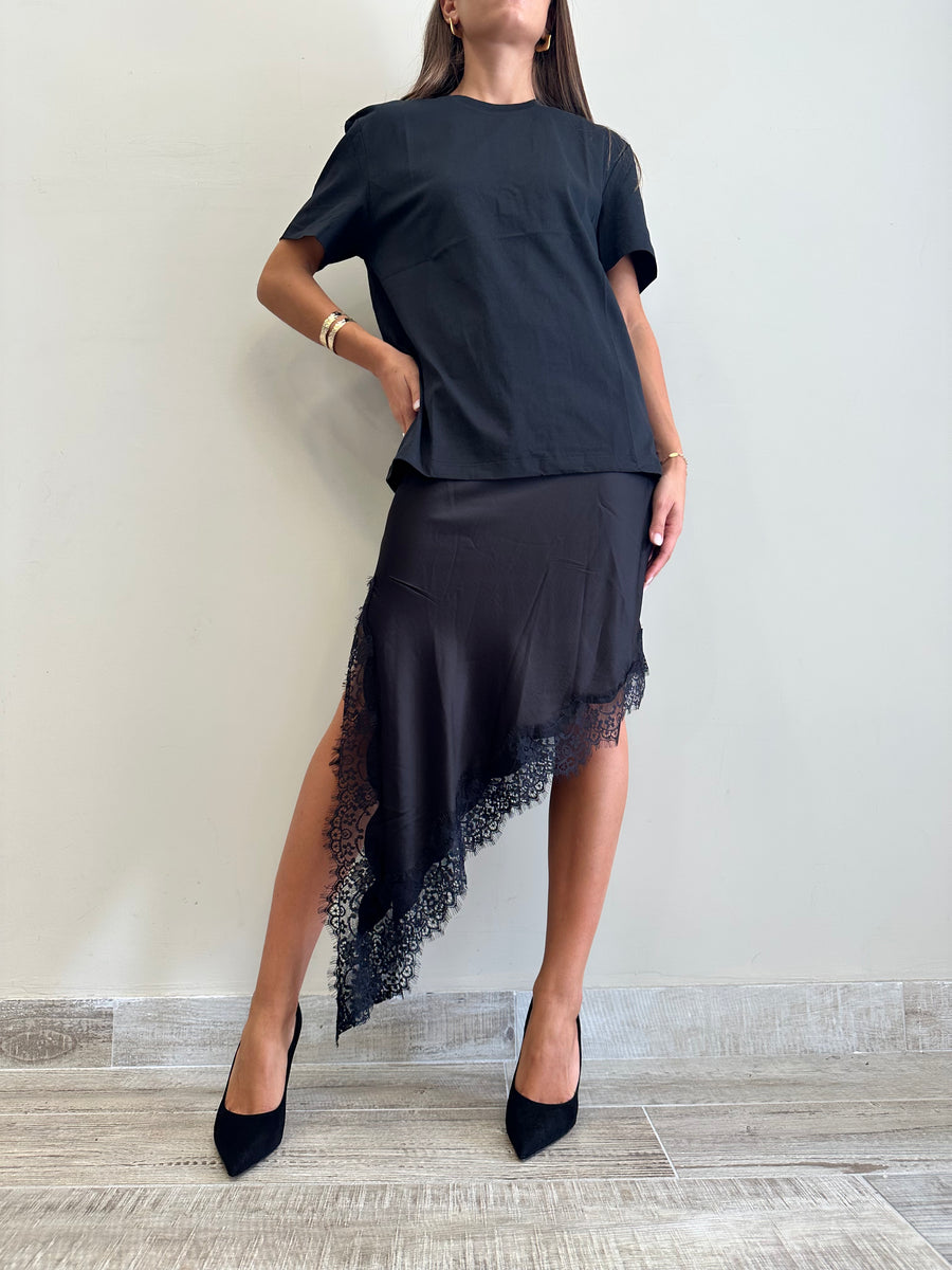 LMN gonna asimmetrica satin+pizzo nero