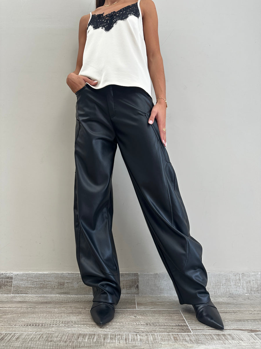 LMN Pantalone barrel ecopelle nero