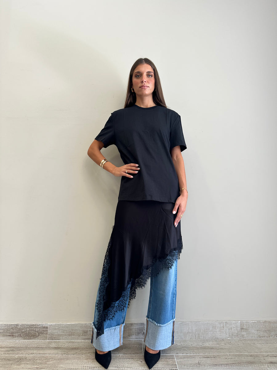 LMN gonna asimmetrica satin+pizzo nero