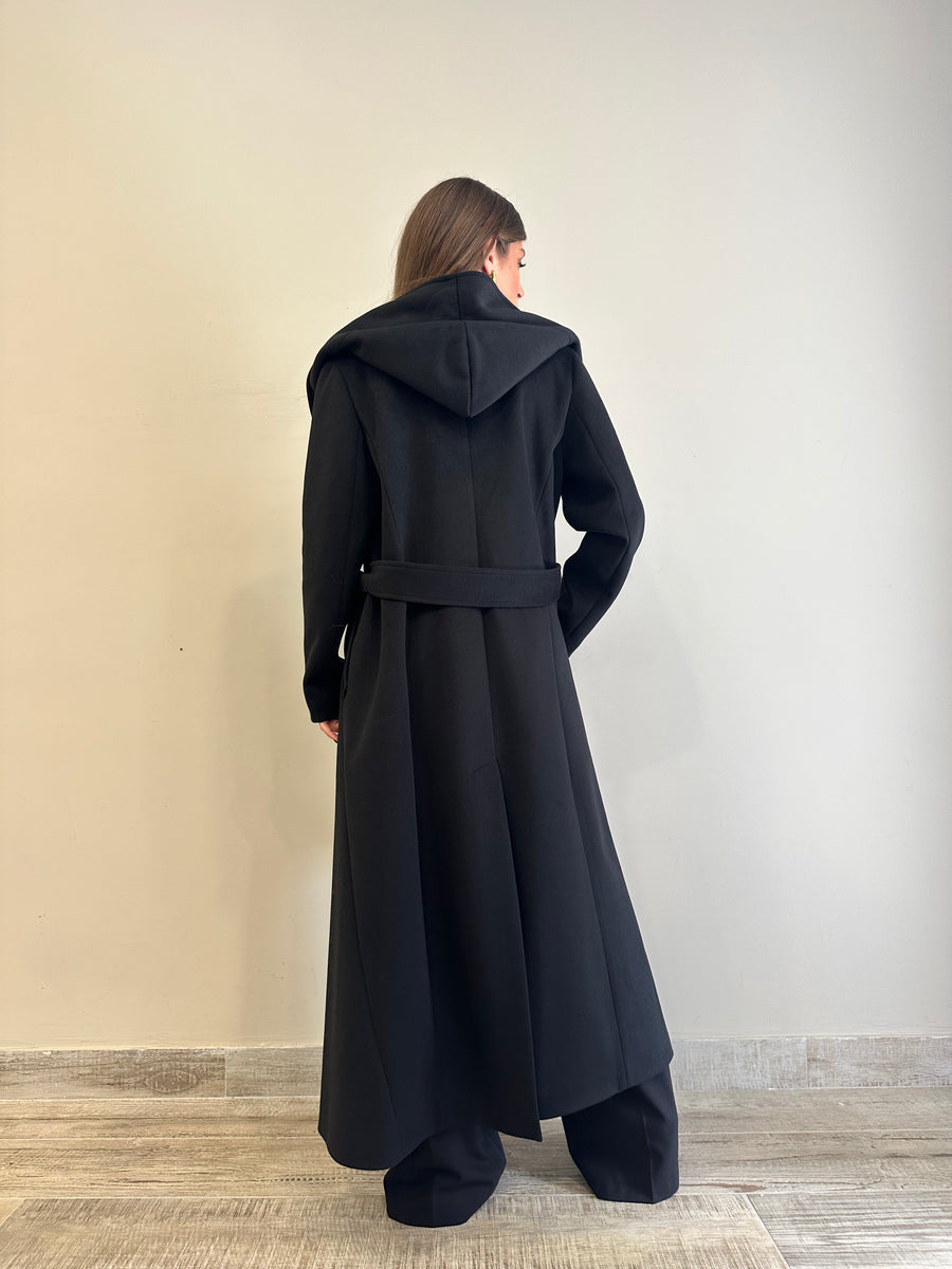 DIXIE Cappotto cappuccio cinta nero