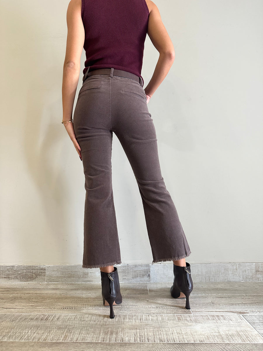 MOTEL Pantalone flare costine velluto cacao