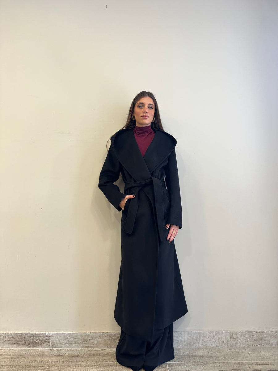 DIXIE Cappotto cappuccio cinta nero