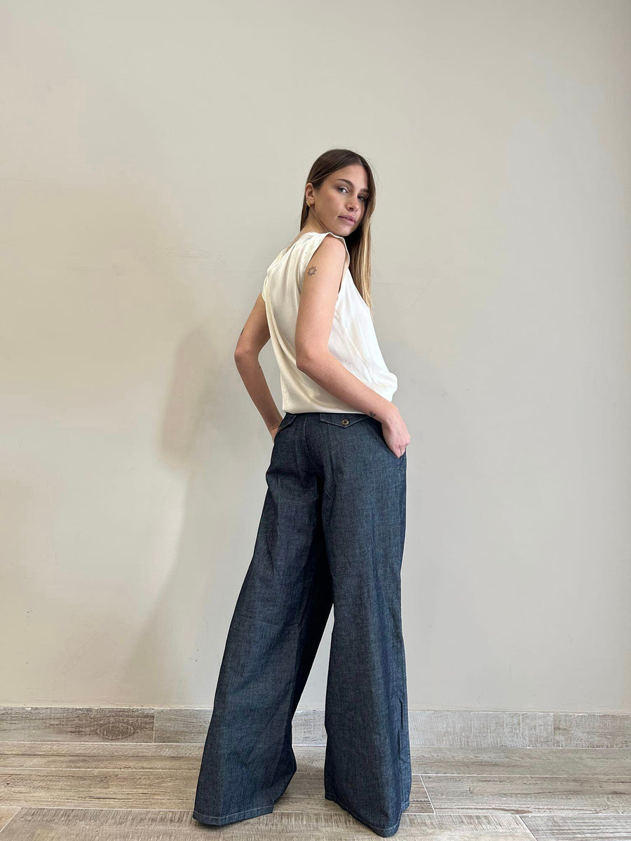 MOTEL Pantalone palazzo denim