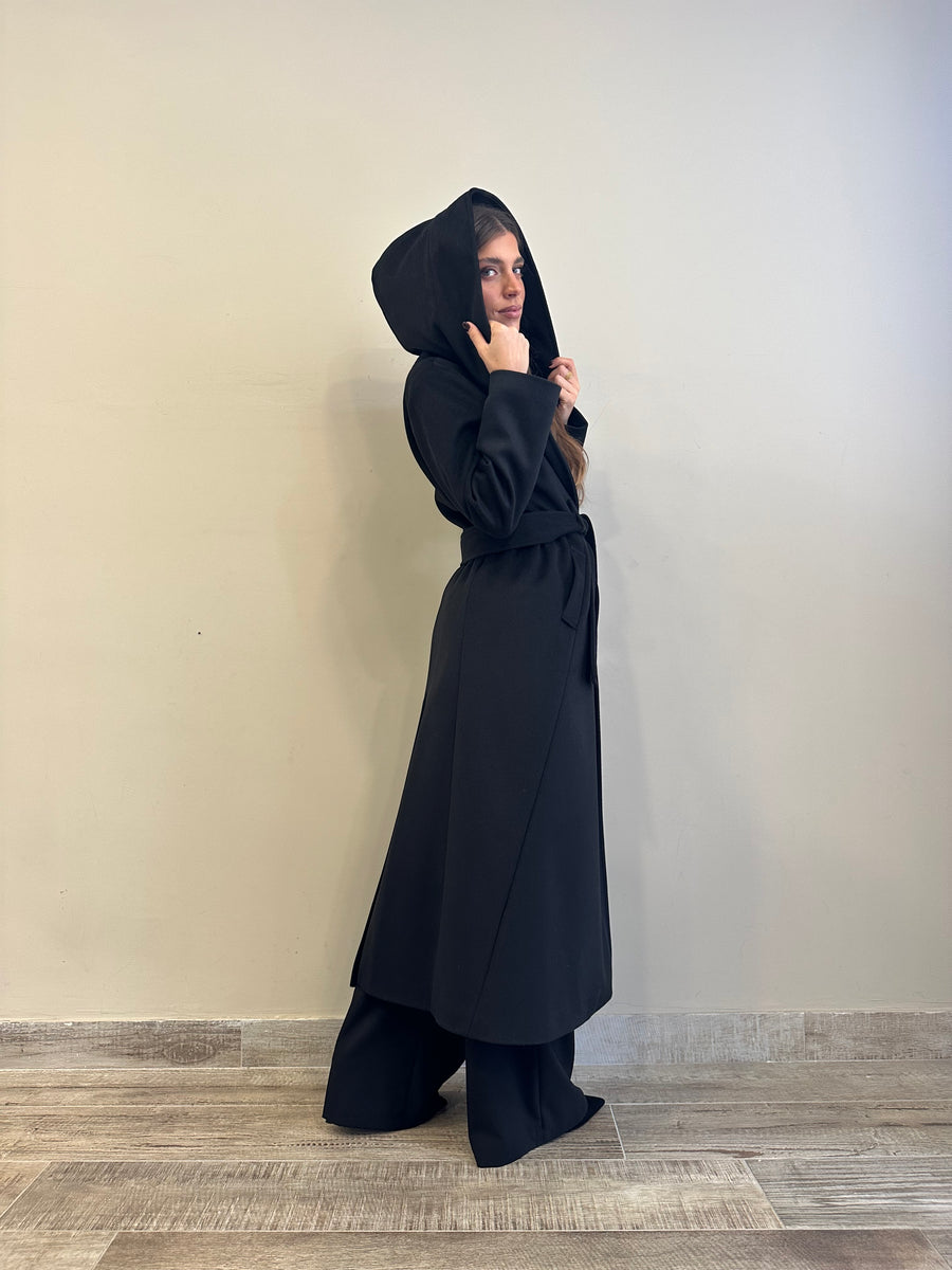 DIXIE Cappotto cappuccio cinta nero
