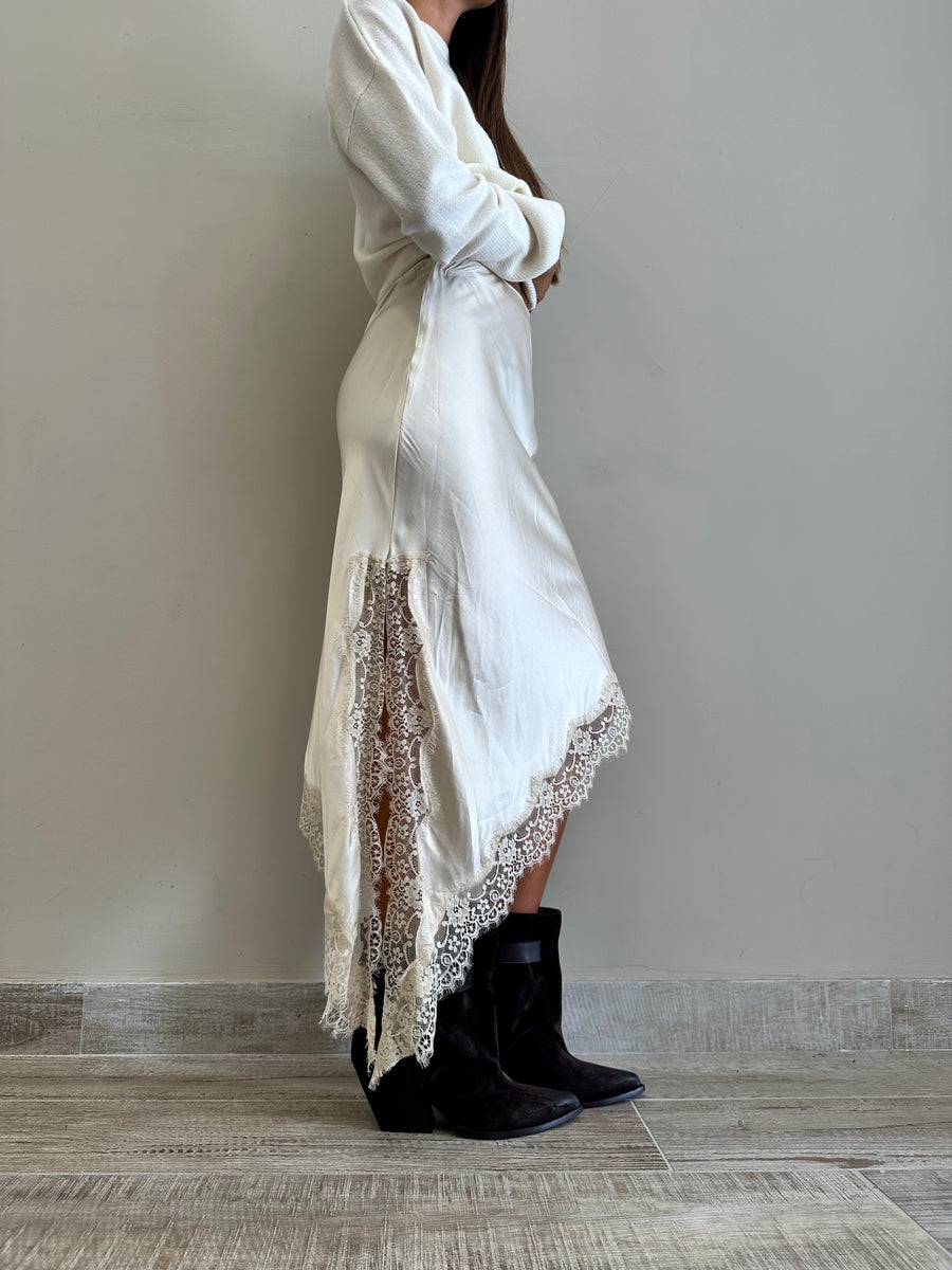 LMN gonna asimmetrica satin+pizzo burro