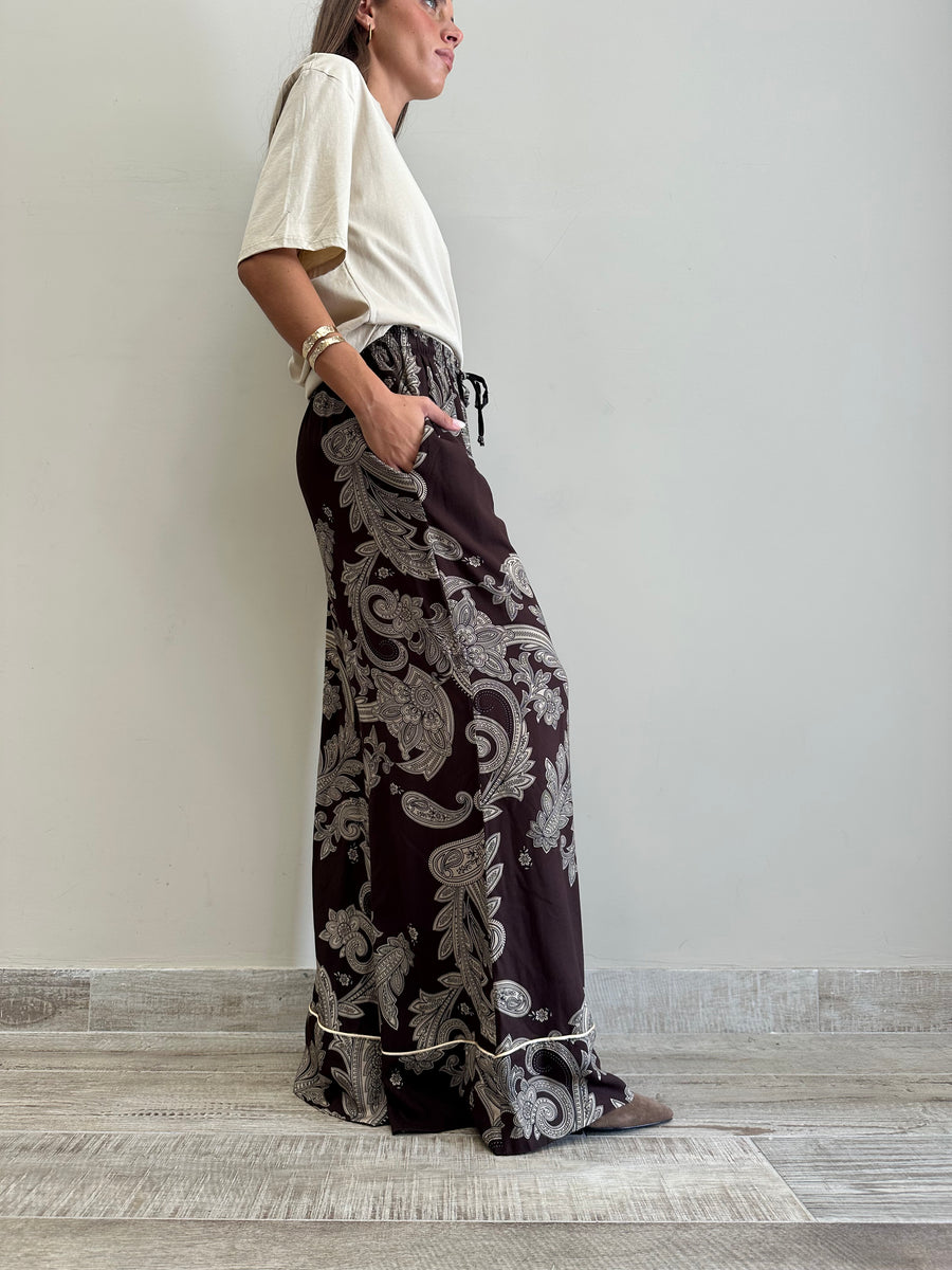 LMN Pantalone palazzo fantasia moro