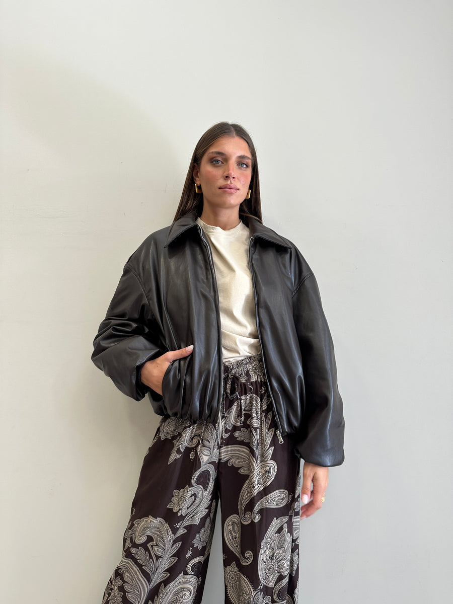 LMN Bomber imbottito eco-pelle moro