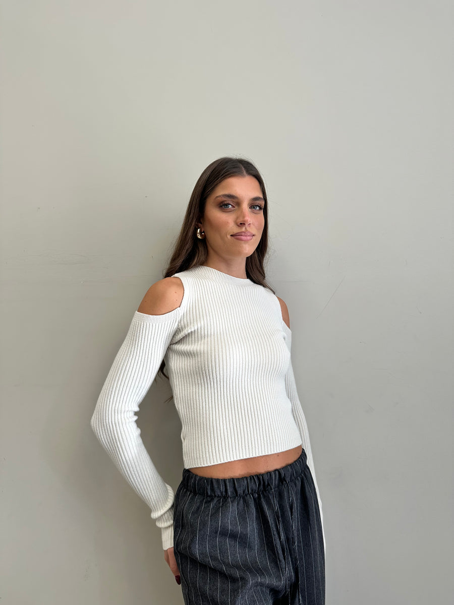 GIPSY INSIDE Maglia cut spalle panna