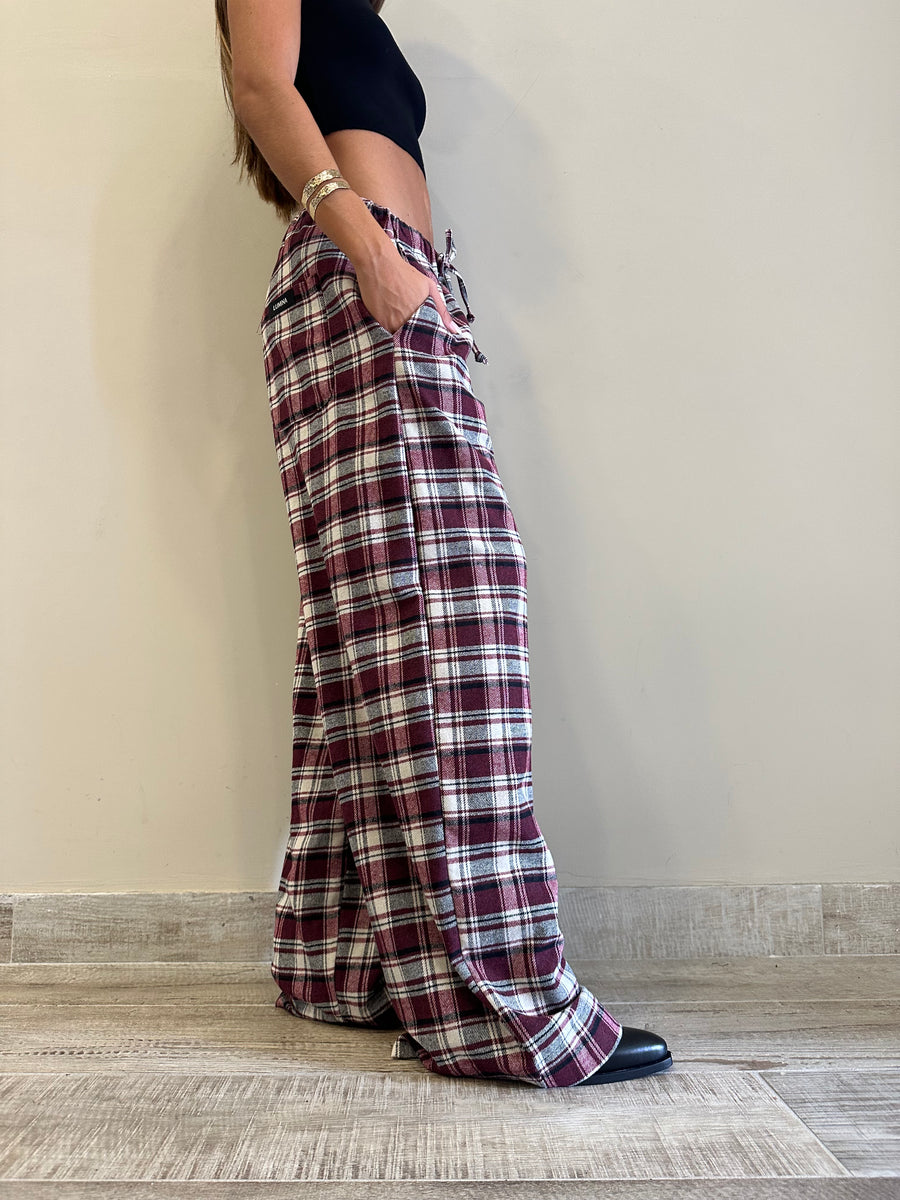 LMN Pantalone scozzese bordeaux