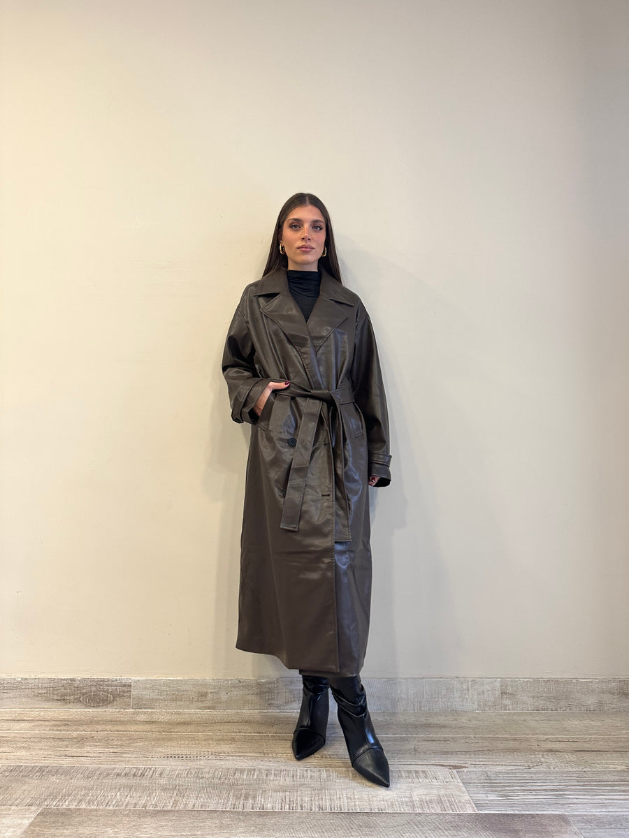 GLAMOROUS Trench ecopelle caffè