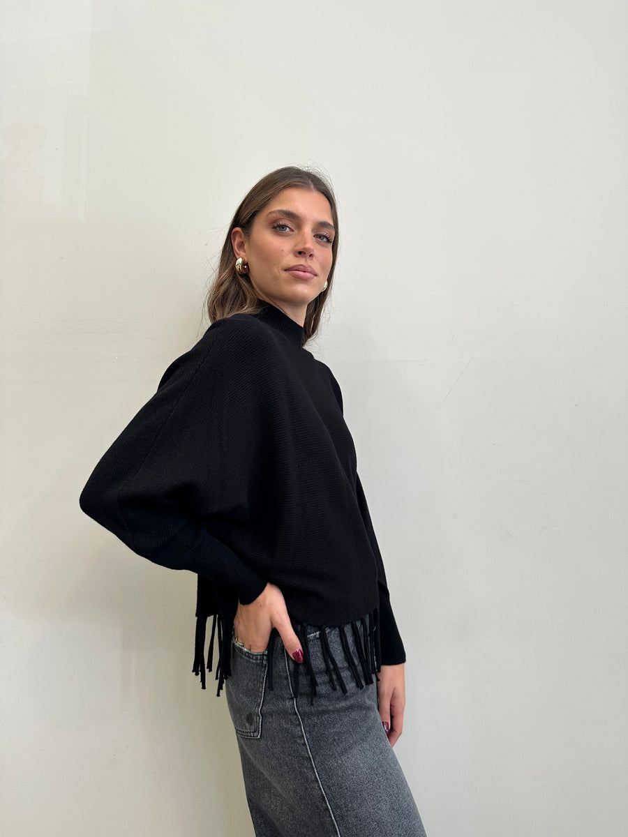 GIPSY INSIDE Maglia frange nera