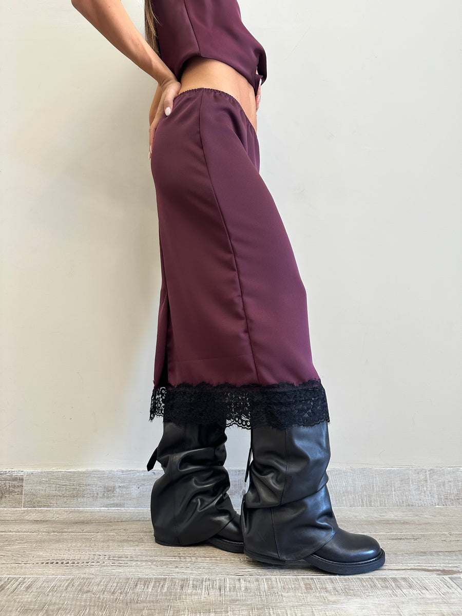 DIXIE Gonna satin bordeaux+ pizzo nero