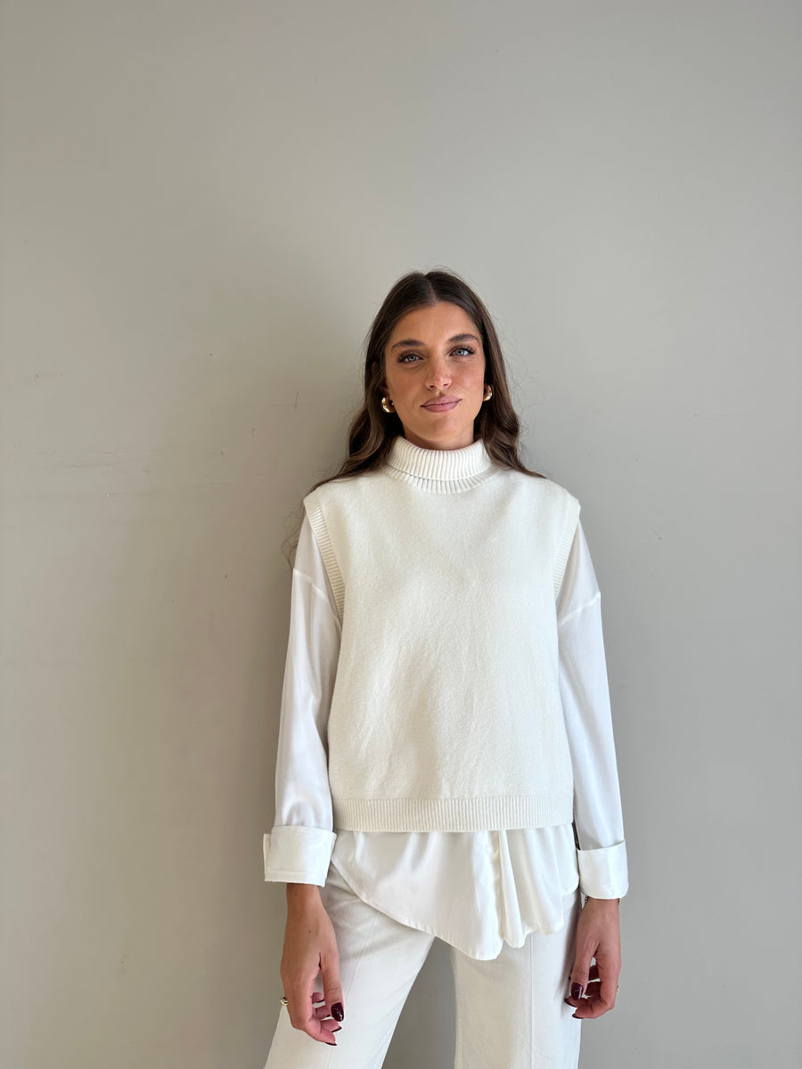 GIPSY INSIDE Gilet maglia collo alto panna