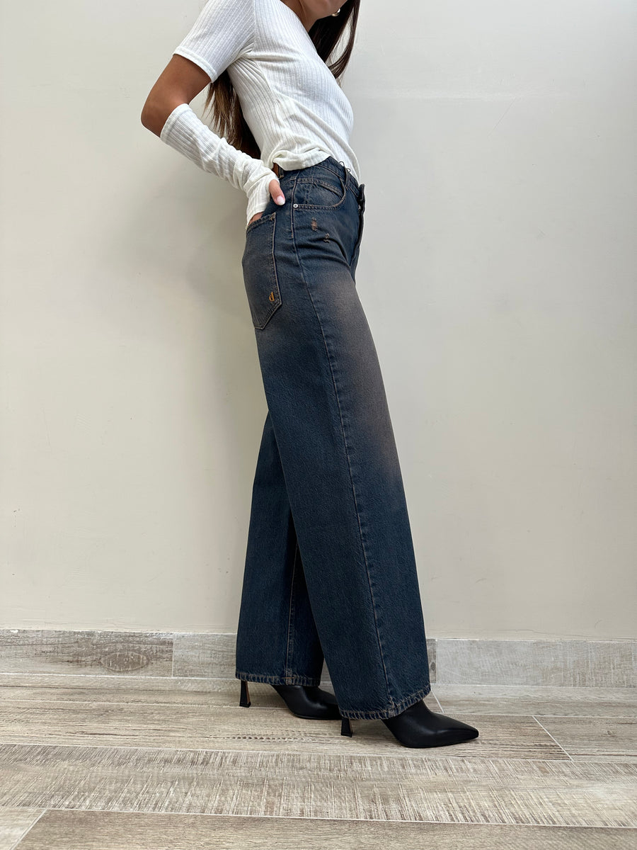 DIXIE Jeans palazzo blu sabbiato